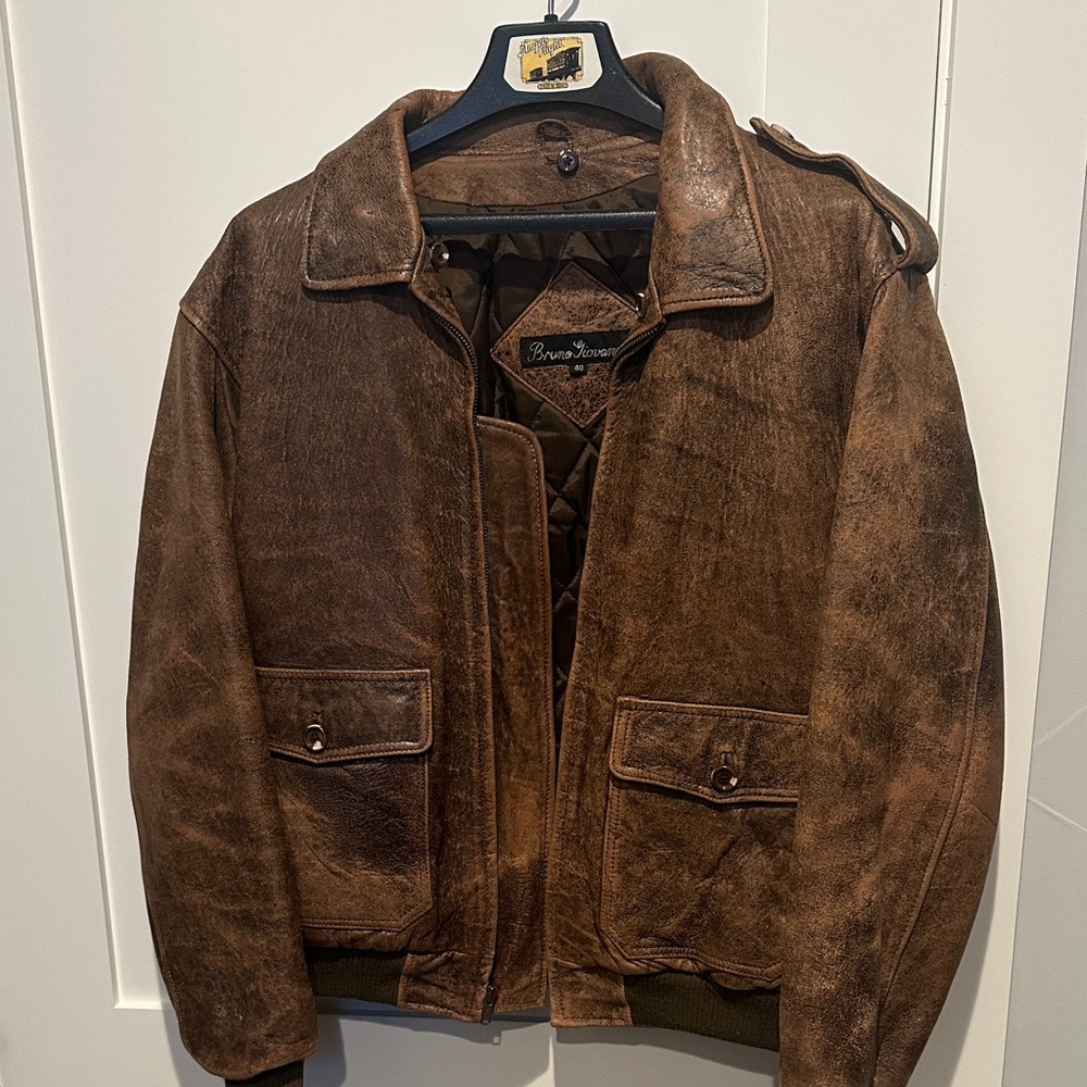 Brown Leather Bomber Jacket